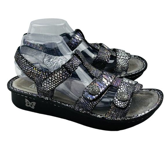 Womens Alegria Kleo Zesty Gladiator Sandals Iridescent Snake Gem Buttons 11.5 12 - Picture 1 of 14